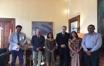 Ambassador of India in Italy Mrs. Reenat Sandhu amp officers of the Embassy receive Prof. Alberto Cavicchiolo (Founder ArtValley), together with Mr. Carmine Zappacosta (CEO, Italcertifer) and Mario Conserva (President, Metef) on 1st August 2017
