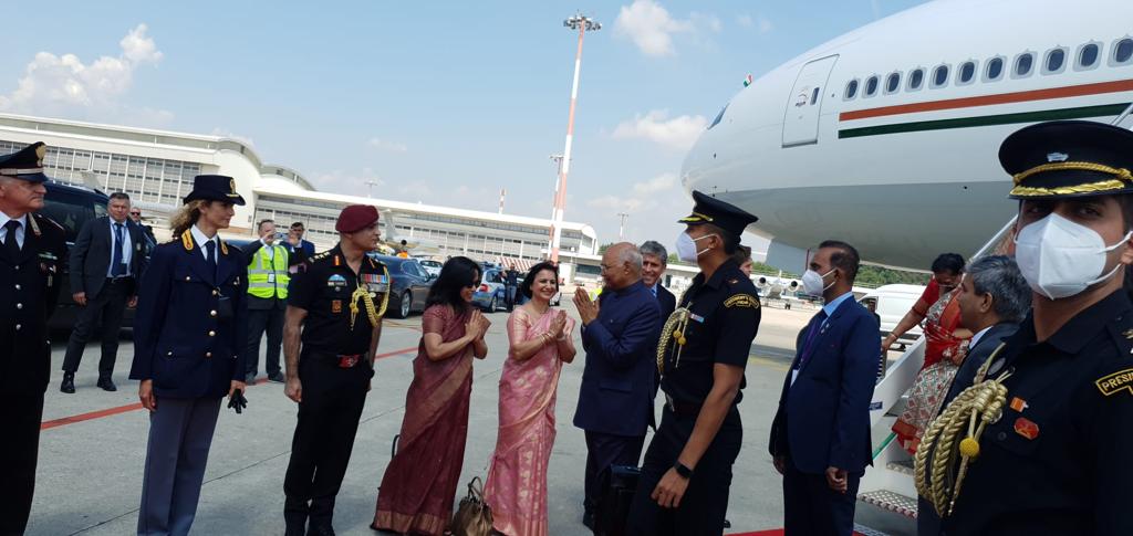 H.E. the President of India Sh. Ram Nath Kovind in Milan, enroute to Jamaica and Saint Vincent and the Grenadines. (May 14-15, 2022)